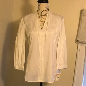 NEW Talbots White V-Neck Blouse